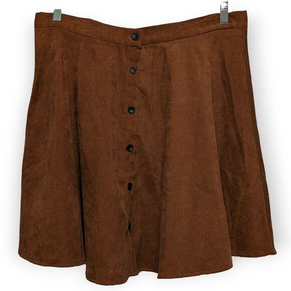 NWT SHEIN Plus Button Up Rust Brown Flared Corduroy Skirt 14 1XL - Picture 1 of 9